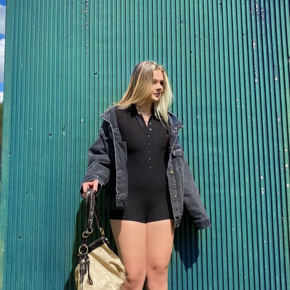 Edikted Ribbed Button Up Romper